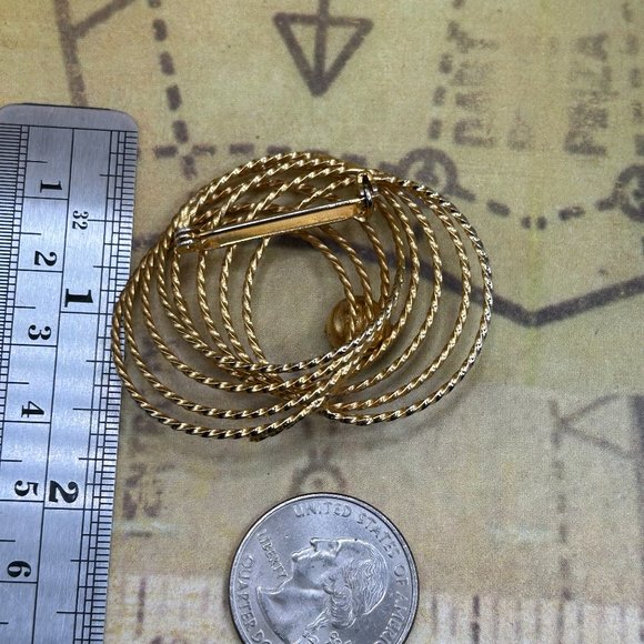 1960s Vintage Round Circles Ruby Red Rhinestone Brooch Pin Abstract Modernist - Picture 4 of 5